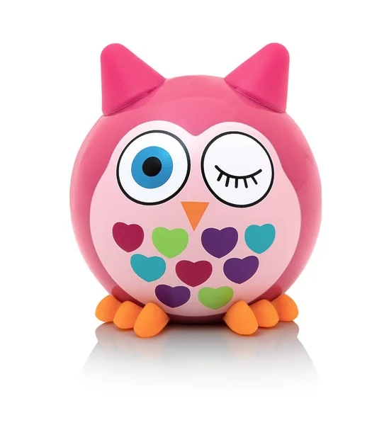 Owl Toy Isolerad Vit Bakgrund Med Skugga Reflektion Uggla Rovfågel — Stockfoto