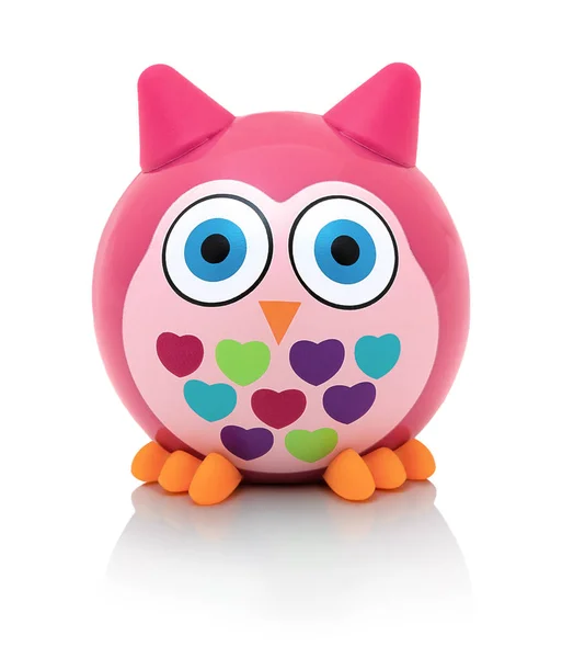 Owl Toy Isolerad Vit Bakgrund Med Skugga Reflektion Uggla Rovfågel — Stockfoto