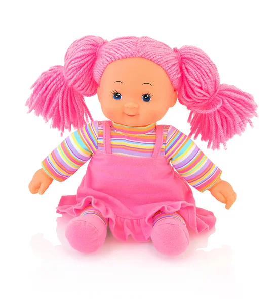 Pinky Plushie Lalka Białym Tle Białym Tle Cienia Refleksji Ładny — Zdjęcie stockowe