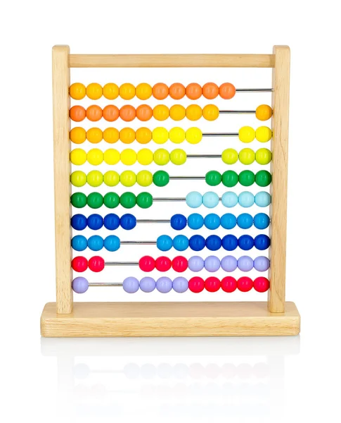 Abacus Colorido Madeira Para Crianças Isoladas Fundo Branco Com Reflexão — Fotografia de Stock