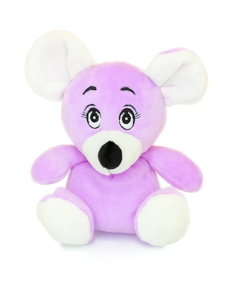 影の反射と白い背景に隔離されたマウスぬいぐるみ人形 白い背景にマウスぬいぐるみ人形 色付きのぬいぐるみマウスのおもちゃ 紫色のマウス — ストック写真