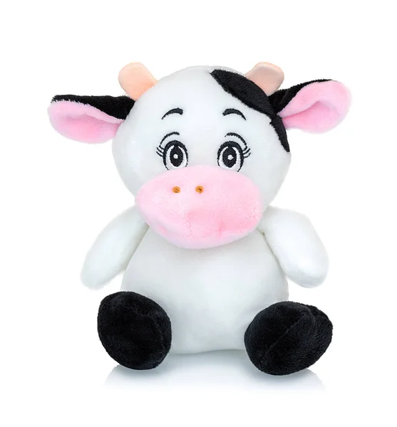 Cow Plushie Docka Isolerad Vit Bakgrund Med Skugga Reflektion Cow — Stockfoto