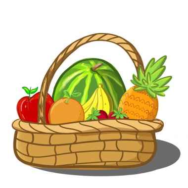 Elma, çilek, portakal, karpuz, ananas ve muz ile meyve sepeti