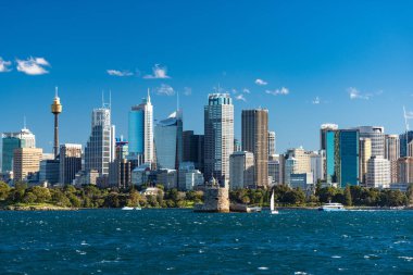 Sydney Cbd Sydney cityscape feribot ve yat Sydney Harbour üzerinde