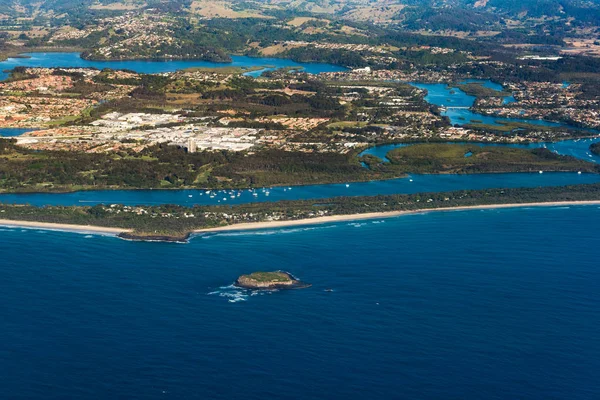 Vista Aérea Ilha Cook Rio Tweed Reserva Aquática Fingal Head — Fotografia de Stock