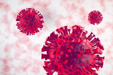 Covid-19, Coronavirus virüsü vücut tıbbi örnekleme geçmişi. Kırmızı virüs arkaplanı 