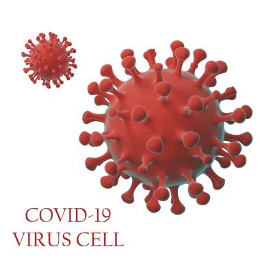 Kırmızı hücre covid-19 virüs hücresi beyaz arka planda izole edildi. 3d illüstrasyon