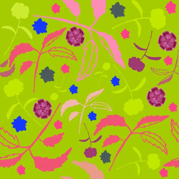 緑とピンクの花葉パターン — ストックベクタ