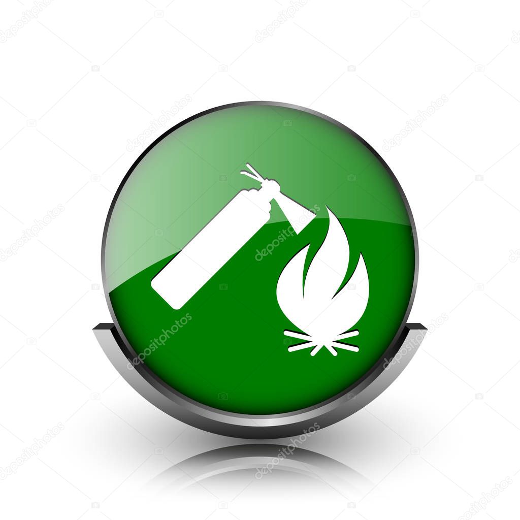 Green shiny glossy icon on white background