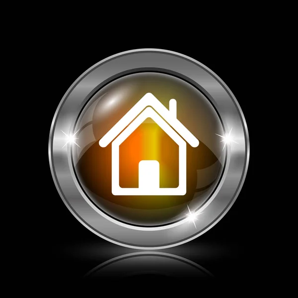 Ikonę Domu Metalowy Przycisk Internet Czarnym Tle — Zdjęcie stockowe