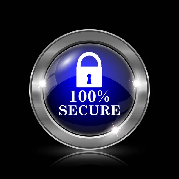 100 Bezpieczne Ikona Metalowy Przycisk Internet Czarnym Tle — Zdjęcie stockowe