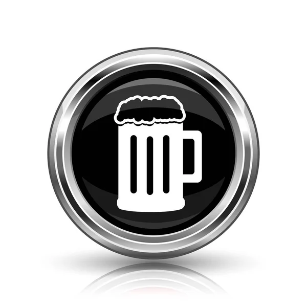 Εικονίδιο Μπύρα Μεταλλικό Κουμπί Internet Άσπρο Φόντο — Φωτογραφία Αρχείου