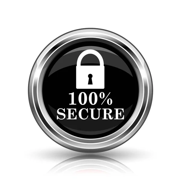 100 Bezpieczne Ikona Metalowy Przycisk Internet Białym Tle — Zdjęcie stockowe