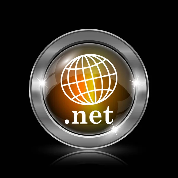 Ícone Rede Botão Internet Metálica Fundo Preto — Fotografia de Stock