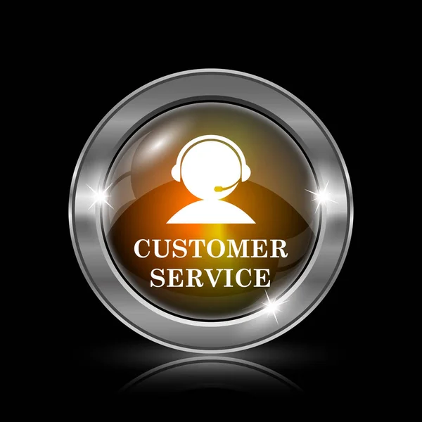 Значок Обслуживания Клиентов Металлическая Кнопка Интернет Черном Фоне — стоковое фото