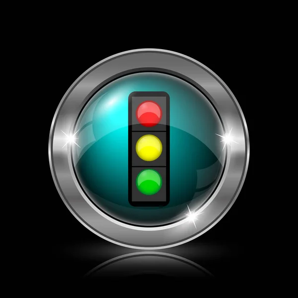 红绿灯图标 黑色背景上的金属互联网按钮 — 图库照片