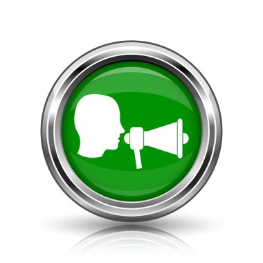 Megafon simgesi. Beyaz zemin üzerine metalik Internet düğmesi