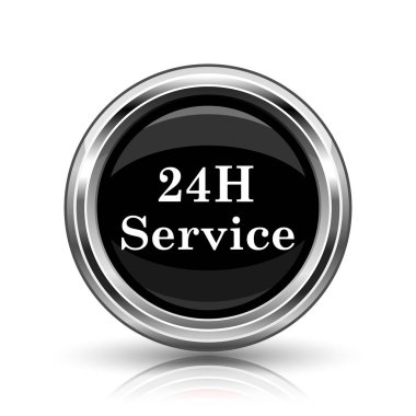 24 saat hizmet simgesi. Beyaz zemin üzerine metalik Internet düğmesi