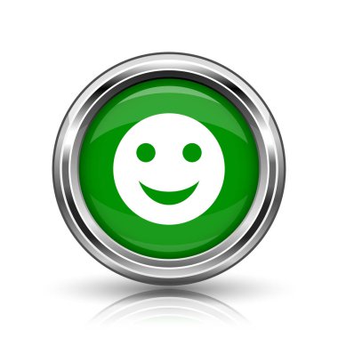 Gülen yüz simgesi. Beyaz zemin üzerine metalik Internet düğmesi