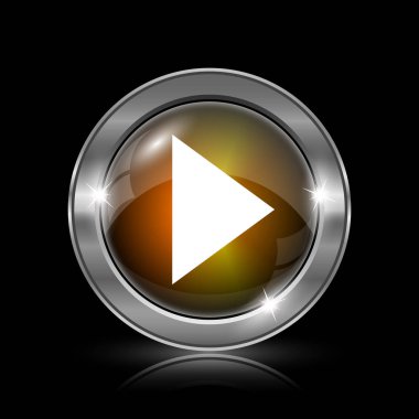 Oyun işareti simgesi. Siyah arka plan üzerine metalik Internet düğmesi