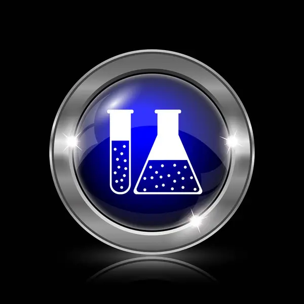 Kimya Icon Set Siyah Arka Plan Üzerine Metalik Internet Düğmesi — Stok fotoğraf