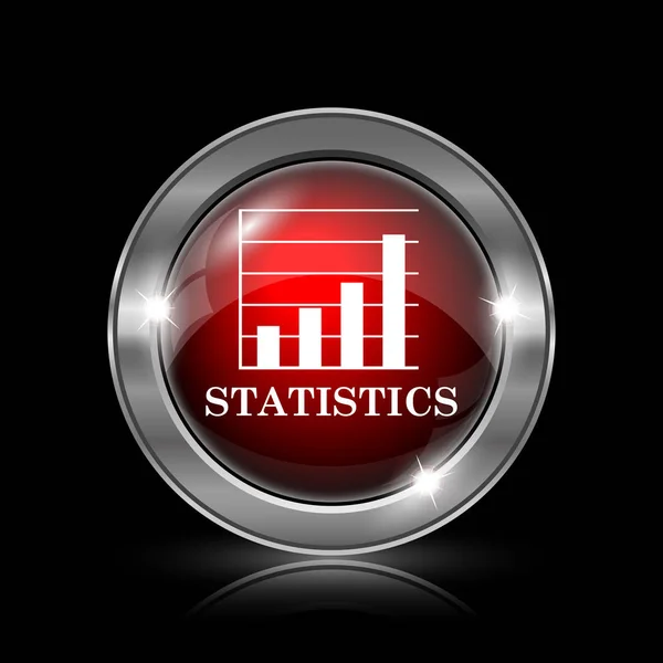 Ícone Estatísticas Botão Internet Metálica Fundo Preto — Fotografia de Stock