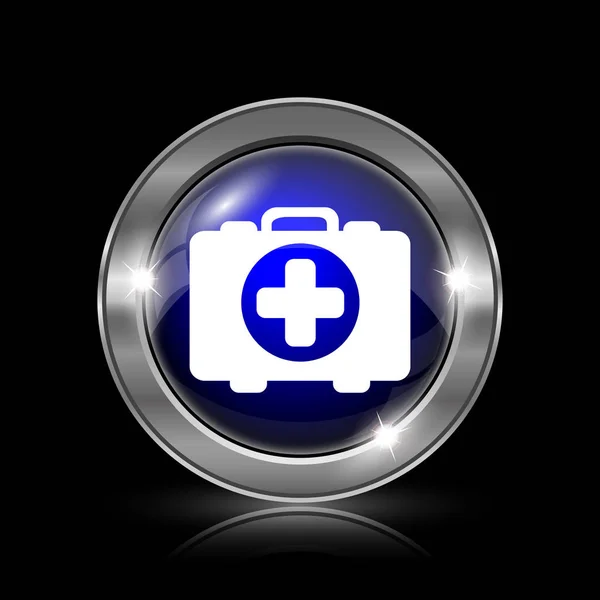 医疗袋图标 黑色背景上的金属互联网按钮 — 图库照片
