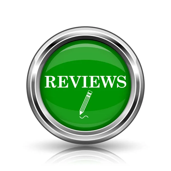 Reviews Icon Metallic Internet Button White Background — Stock Photo, Image