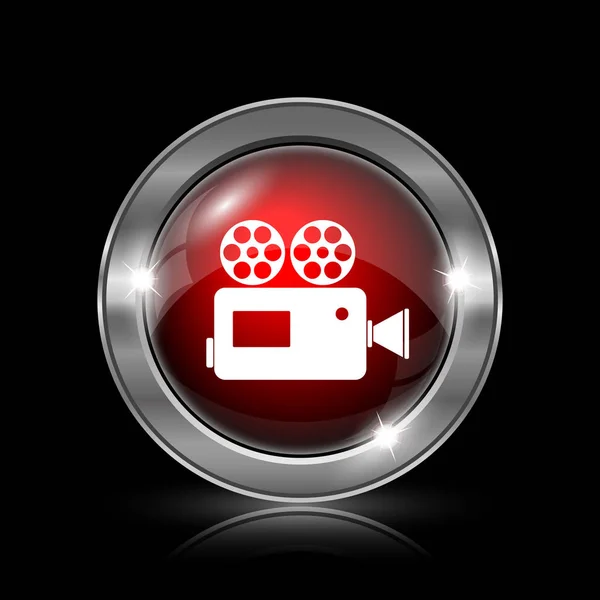 ビデオカメラのアイコン 黒い背景に金属製のインター ネット ボタン — ストック写真
