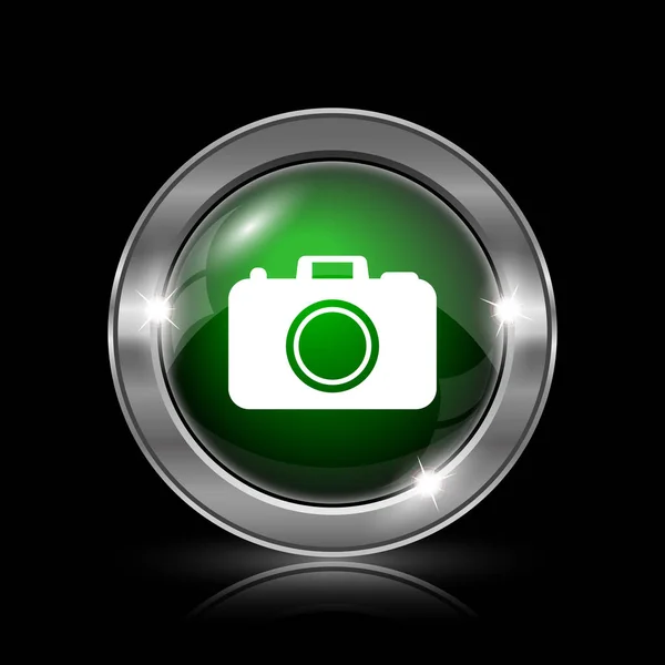 Срібна Зелена Глянсова Іконка Чорному Тлі — стокове фото