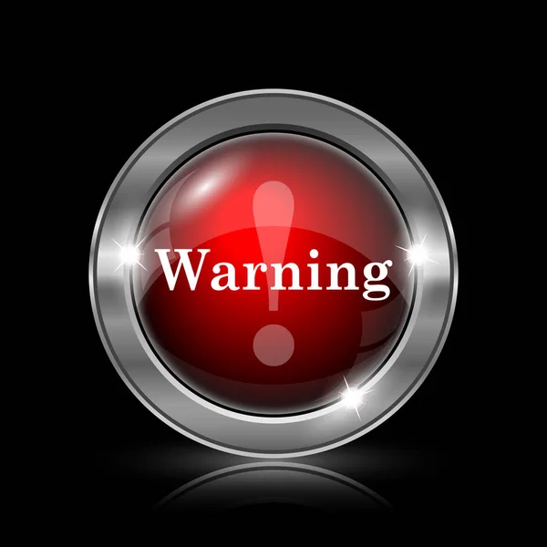 警告图标 黑色背景上的金属互联网按钮 — 图库照片