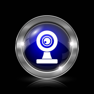 Webcam kutsal kişilerin resmi. Siyah arka plan üzerine metalik Internet düğmesi