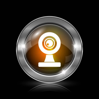 Webcam kutsal kişilerin resmi. Siyah arka plan üzerine metalik Internet düğmesi