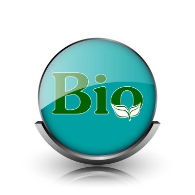 Biyo simgesi. Beyaz zemin üzerine metalik Internet düğmesi
