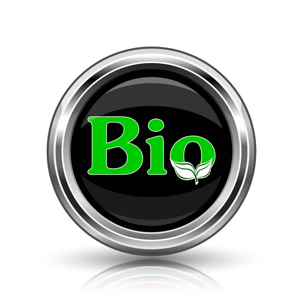 Bio Pictogram Metalen Internet Knop Witte Achtergrond — Stockfoto