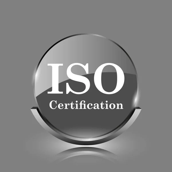 Иконка Сертификации Iso Блестящая Глянцевая Интернет Кнопка Сером Фоне — стоковое фото