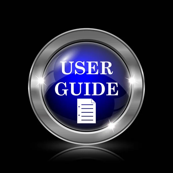 Icono Guía Del Usuario Botón Metálico Internet Sobre Fondo Negro — Foto de Stock