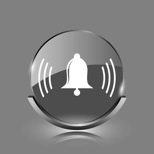 Значок Колокольчика Блестящая Глянцевая Интернет Кнопка Сером Фоне — стоковое фото