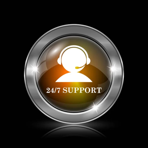 Support Icon Metallic Internet Button Black Background — Stock Photo, Image