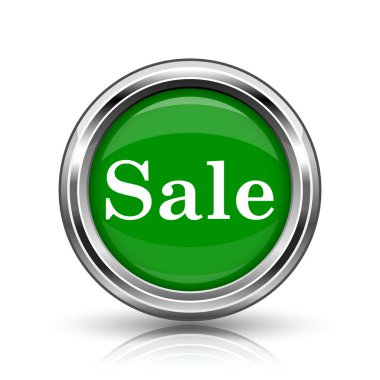 Satılık simgesi. Beyaz zemin üzerine metalik Internet düğmesi