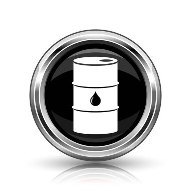 Petrol varil simgesi. Beyaz zemin üzerine metalik Internet düğmesi