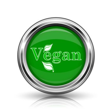 vegan simgesi. beyaz zemin üzerine metalik internet düğmesi