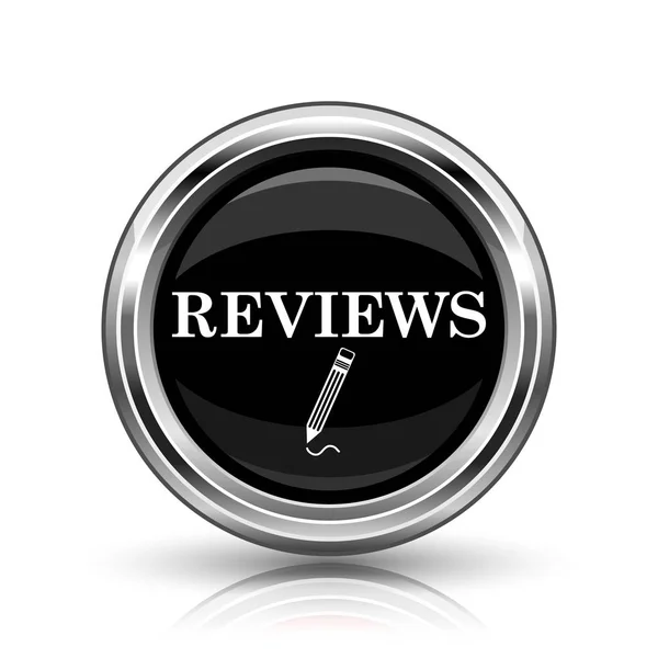 Reviews Icon Metallic Internet Button White Background — Stock Photo, Image