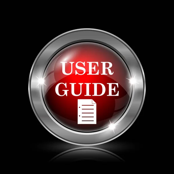 ユーザー ガイドのアイコン 黒い背景に金属製のインター ネット ボタン — ストック写真