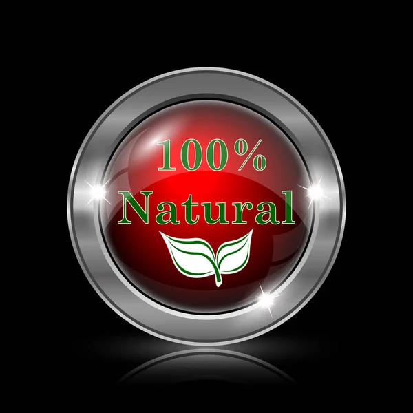 100 Percent Natural Icon Metallic Internet Button Black Background — Stock Photo, Image