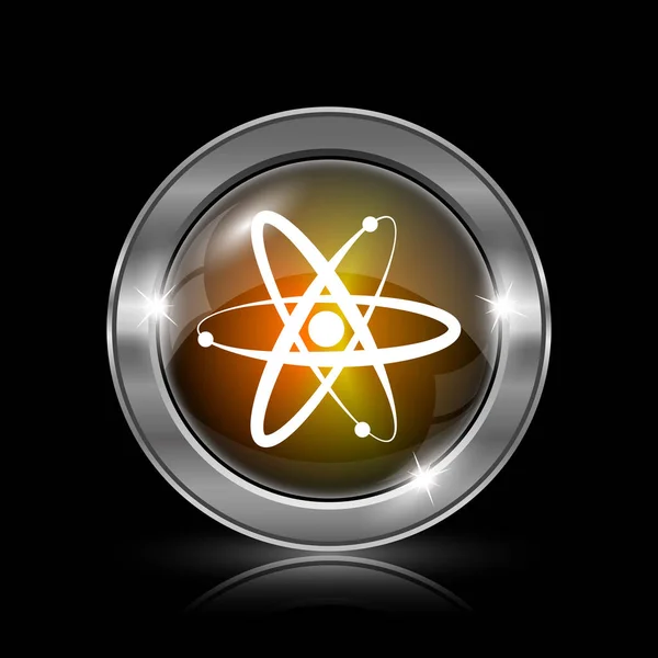 Atoms Icon Metallic Internet Button Black Background — Stock Photo, Image