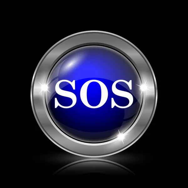 Sos アイコン 黒い背景に金属製のインター ネット ボタン — ストック写真