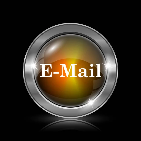 Ikona Wiadomości Mail Metalowy Przycisk Internet Czarnym Tle — Zdjęcie stockowe