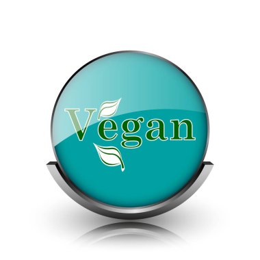 vegan simgesi. beyaz zemin üzerine metalik internet düğmesi