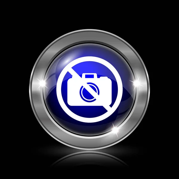 Yasak Kamera Simgesi Siyah Arka Plan Üzerine Metalik Internet Düğmesi — Stok fotoğraf